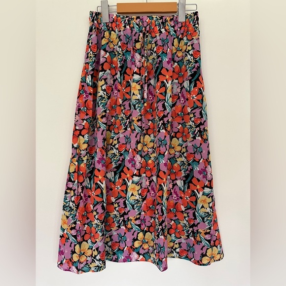 Witsmile Dresses & Skirts - WITSMILE Floral Pleated Midi Skirt Elastic Waist A-Line with Pockets